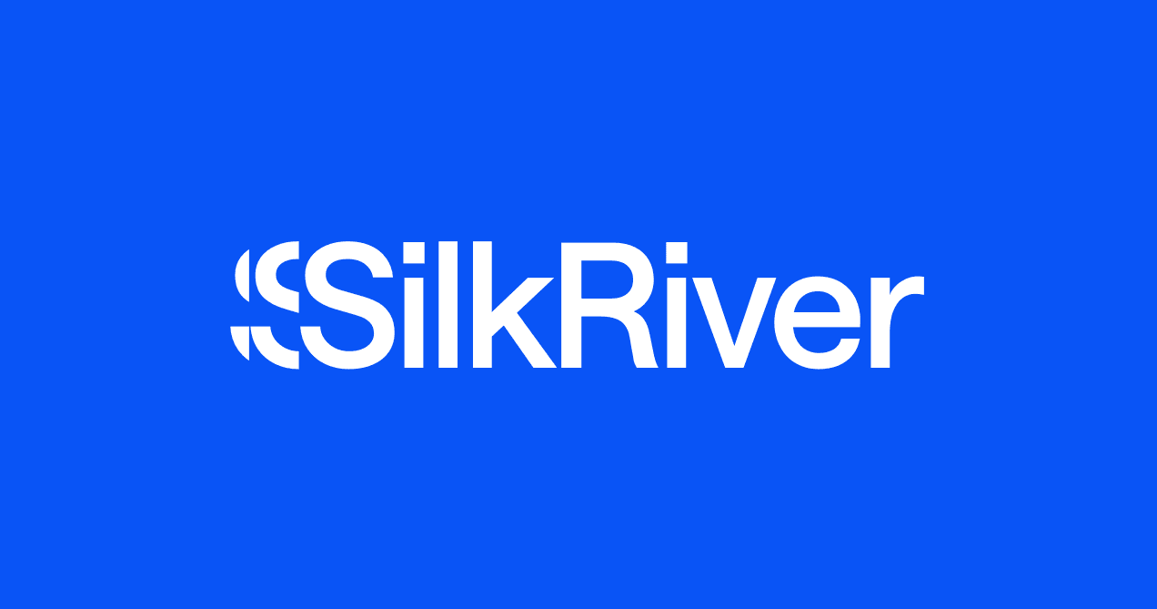 SilkRiver logo in white on a bright blue field