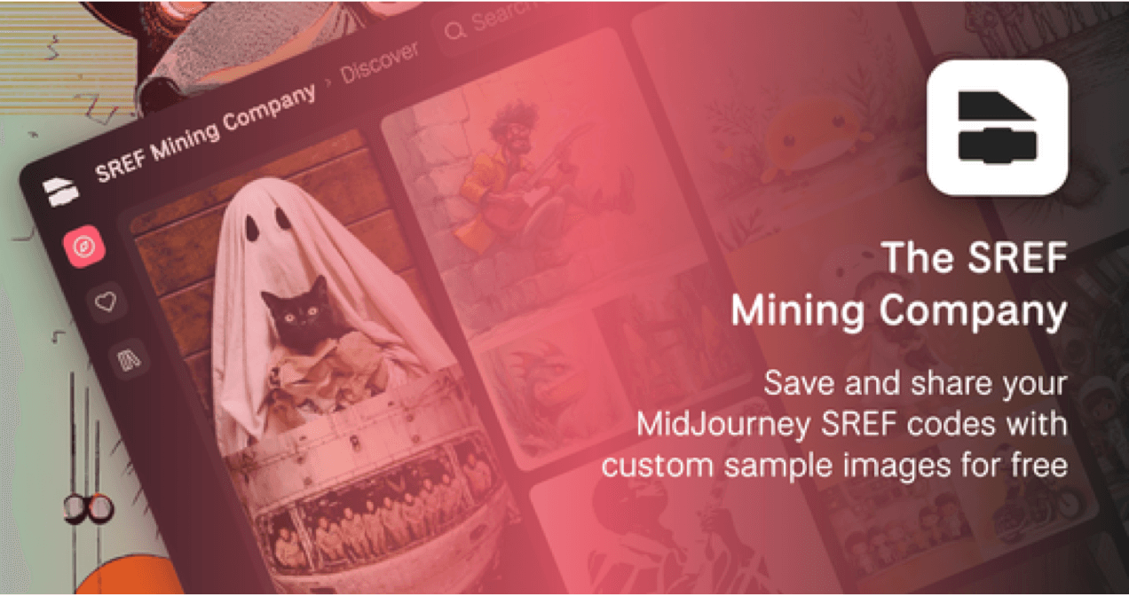 The SREF Mining Company app card over a pink, painterly sample image